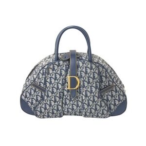 Christian Dior Trotter Double Saddle Bag Navy Blue Canvas Leather